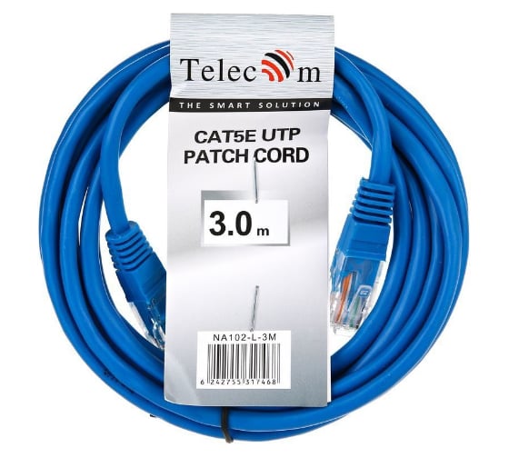 Литой патчкорд Telecom UTP, категория 5е, 3,0м, синий NA102-L-3M