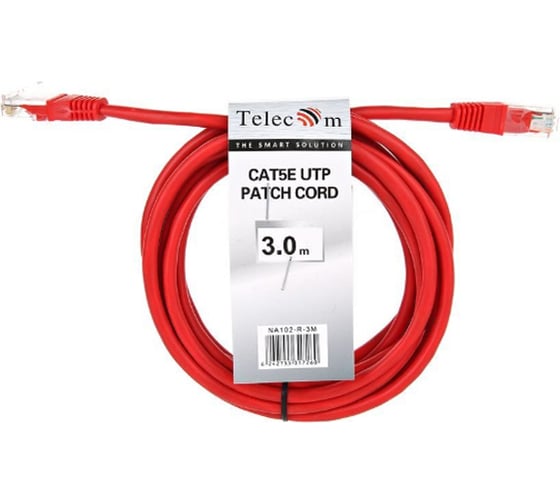 Литой патчкорд Telecom UTP, категория 5е, 3,0м, красный NA102-R-3M