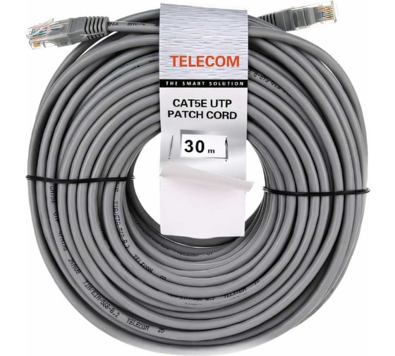 Литой патчкорд Telecom UTP, категория 5е, 30,0м, серый NA102--30M
