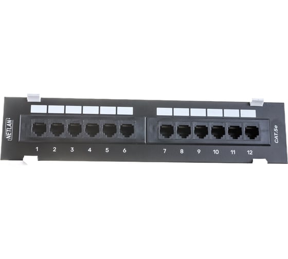 Настенная панель NETLAN 12 портов, категория 5e, RJ45/8P8C, неэкранированный, черная EC-UWP-12-UD2