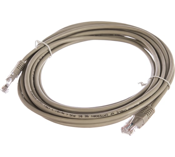 Шнур NETLAN U/UTP 4 пары, категория 5e, PVC, серый, 5м, EC-PC4UD55B-BC-PVC-050-GY-10