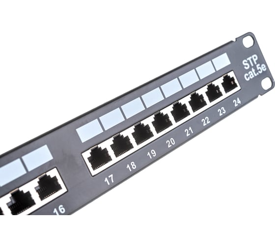 Панель NETLAN 19", 1U, 24 порта, категория 5e, RJ45/8P8C, экранированная, черная EC-URP-24-SD2