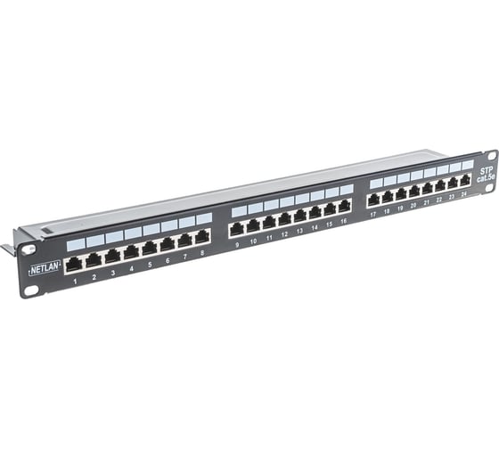 Панель NETLAN 19", 1U, 24 порта, категория 5e, RJ45/8P8C, экранированная, черная EC-URP-24-SD2
