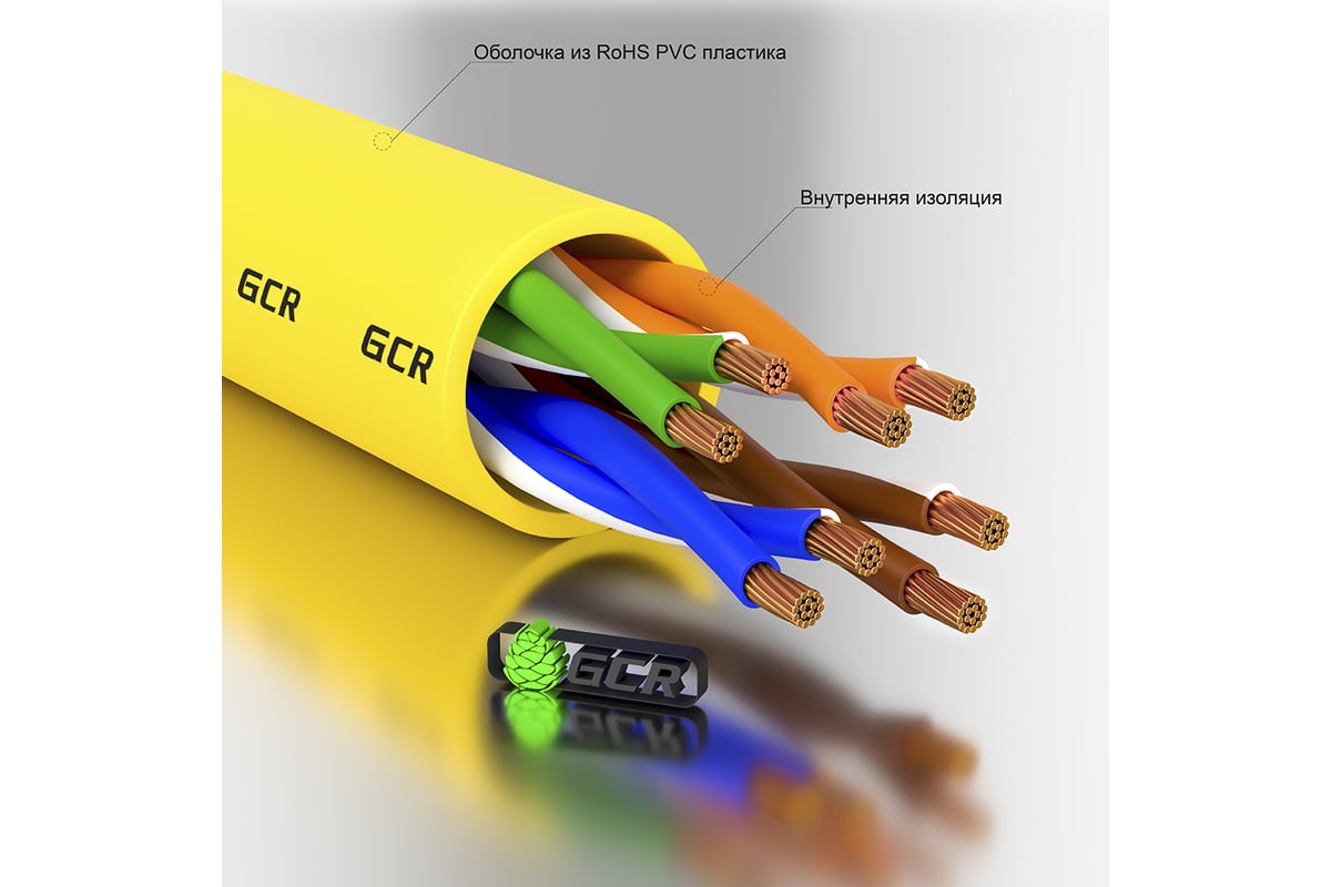 Литой LAN кабель для интернета GCR 2.0m, желтый VIVLNIC02-2.0m