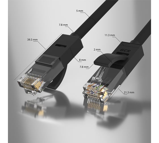 Литой LAN кабель для интернета GCR 0.3m, черный VIVLNIC06-0.3m