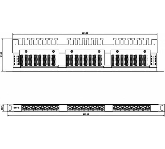 Патч-панель высокой плотности Hyperline, PPHD-19-24-8P8C-C6-110D, 19", 0.5U, 24 порта RJ-45, категория 6, Dual IDC 46979
