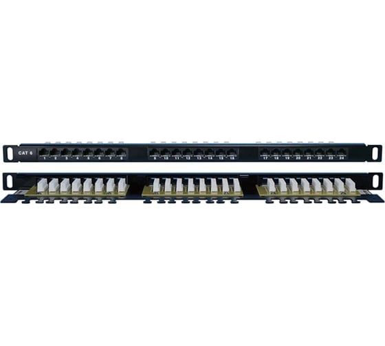 Патч-панель высокой плотности Hyperline, PPHD-19-24-8P8C-C6-110D, 19", 0.5U, 24 порта RJ-45, категория 6, Dual IDC 46979