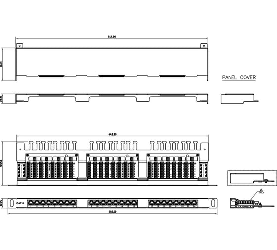Патч-панель высокой плотности Hyperline, PPHD-19-24-8P8C-C6-SH-110D, 19", 0.5U, 24 порта RJ-45, категория 6, Dual IDC, экранированная, 46091