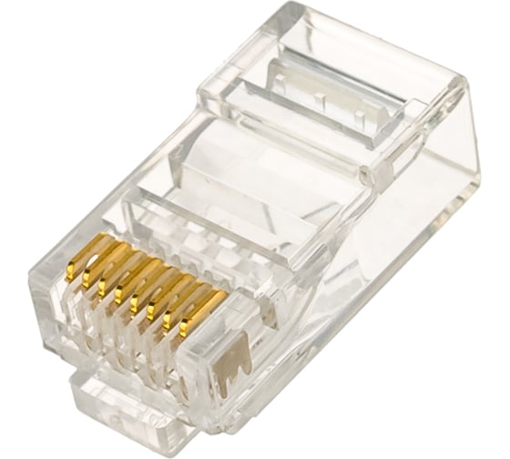Разъем под витую пару Hyperline, PLUG-8P8C-U-C6-100, RJ-45, 8P8C, категория 6, 50 микродюймов, универсальный, для одножильного и многожильного кабеля, 100 шт, 49367