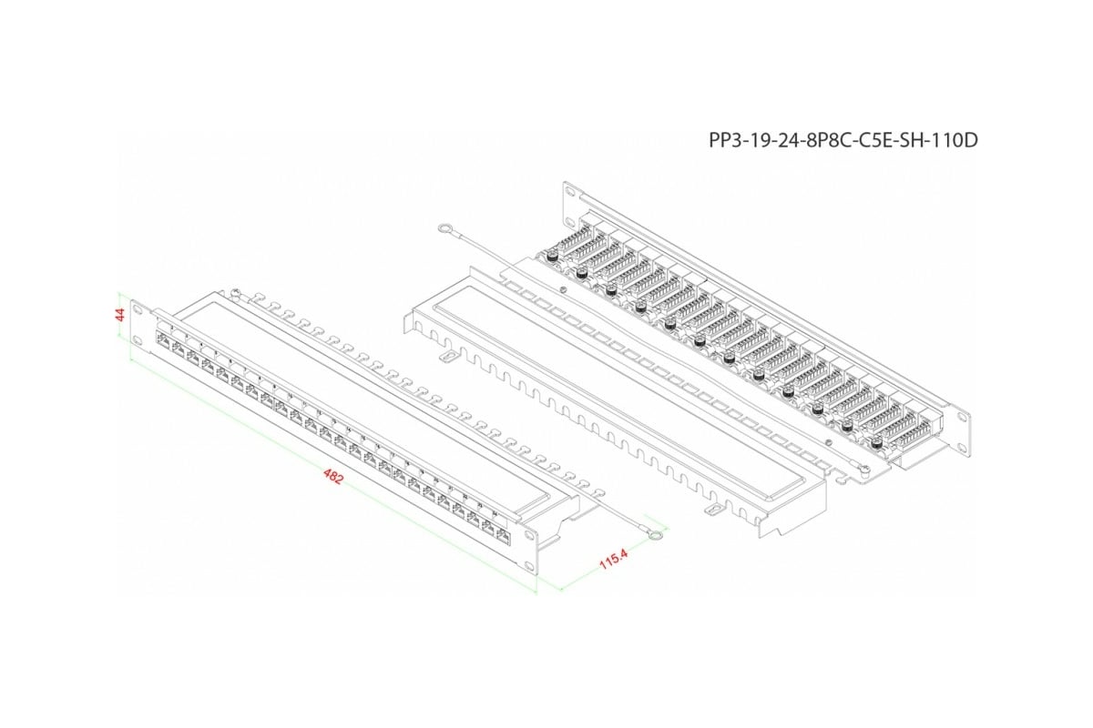 Патч-панель , PP3-19-24-8P8C-C5E-SH-110D, 19