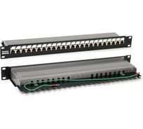 Патч-панель Hyperline, PP3-19-24-8P8C-C5E-SH-110D, 19", 1U, 24 порта RJ-45, полное экранирование, категория 5e, Dual IDC, ROHS, цвет черный, 246037
