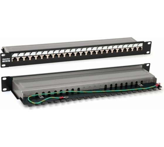 Патч-панель Hyperline, PP3-19-24-8P8C-C5E-SH-110D, 19", 1U, 24 порта RJ-45, полное экранирование, категория 5e, Dual IDC, ROHS, цвет черный, 246037
