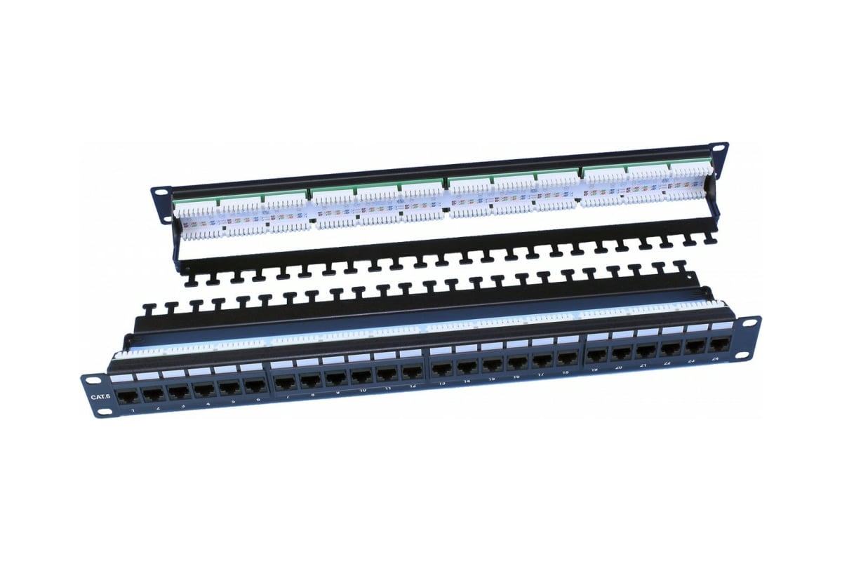 Патч-панель Hyperline, PP3-19-24-8P8C-C6-110D, 19", 1U, 24 порта RJ-45 ...