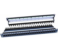 Патч-панель Hyperline, PP3-19-24-8P8C-C6-110D, 19", 1U, 24 порта RJ-45, категория 6, Dual IDC, ROHS, цвет черный, задний кабельный организатор в комплекте, 246107