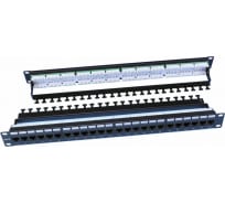 Патч-панель Hyperline, PP3-19-24-8P8C-C6-110D, 19", 1U, 24 порта RJ-45, категория 6, Dual IDC, ROHS, цвет черный, задний кабельный организатор в комплекте, 246107