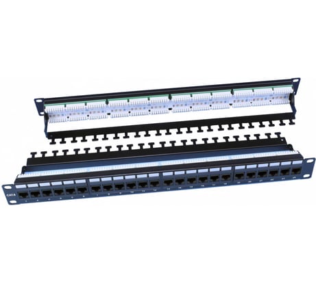 Патч-панель Hyperline, PP3-19-24-8P8C-C6-110D, 19", 1U, 24 порта RJ-45, категория 6, Dual IDC, ROHS, цвет черный, задний кабельный организатор в комплекте, 246107