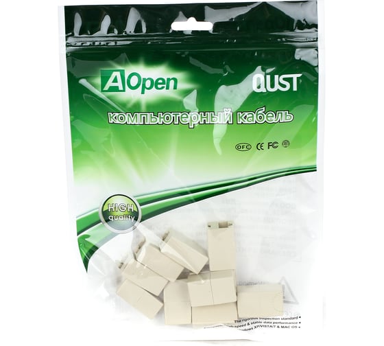 Проходной адаптер AOpen/Qust RJ-45, кат 5e 8P8C,2 розетки RJ-45, Aopen,10 шт в уп ACT251 ACT251-1/10