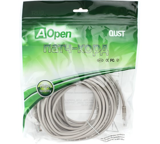 Патчкорд AOpen/Qust литой UTP кат.5е 15м серый ANP511-15M