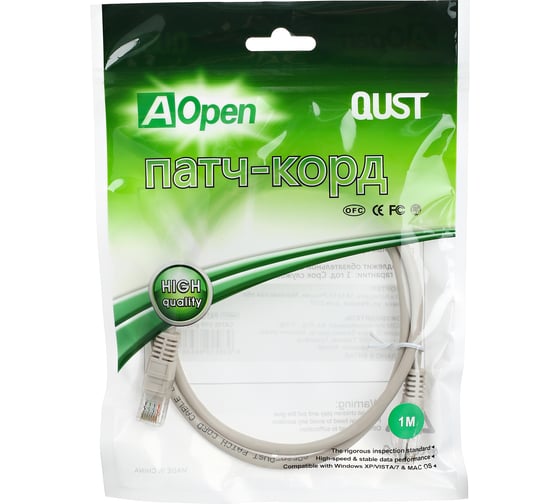 Патчкорд AOpen/Qust литой UTP кат.5е 1м серый ANP511-1M