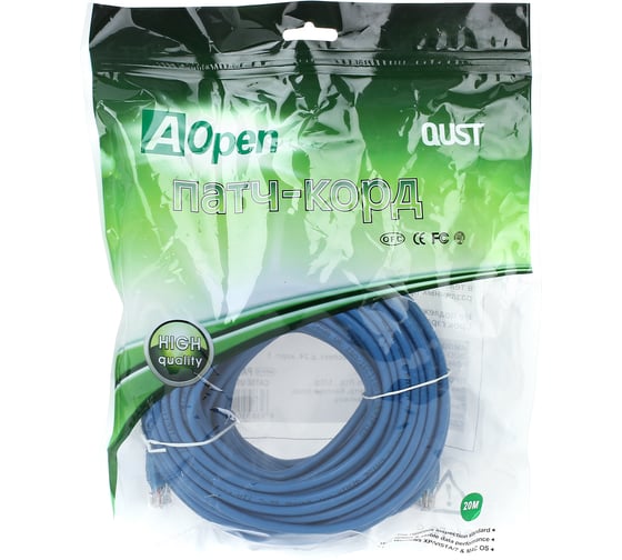 Патчкорд AOpen/Qust литой UTP кат.5е 20м синий ANP511-20M-B