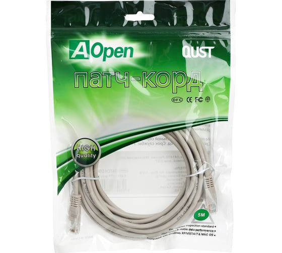 Патчкорд AOpen/Qust литой UTP кат.5е 5м серый ANP511-5M