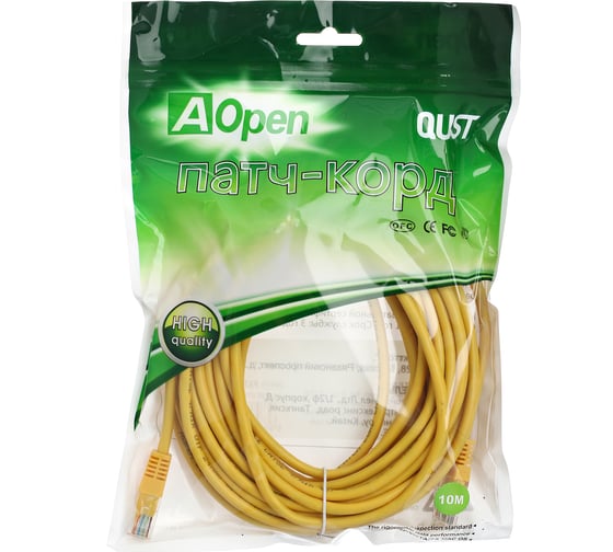Патчкорд AOpen/Qust литой UTP кат.5е 10м желтый ANP511-10M-Y
