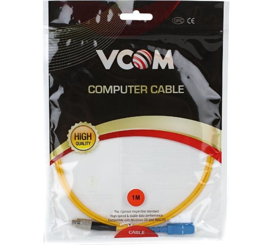 Оптический шнур VCOM FC-SC, UPC, одномодовый, Simplex VSU102-1M