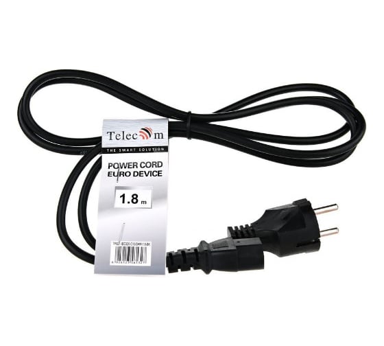 Кабель компьютер-розетка Telecom 220V 1.8м, европейский стандарт TP021-1.8-BK
