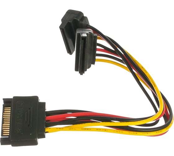 Кабель питания SATA Cablexpert 15pin /2x15pin на 2 SATA устройства, 15см, угловые разъемы CC-SATAM2F-02