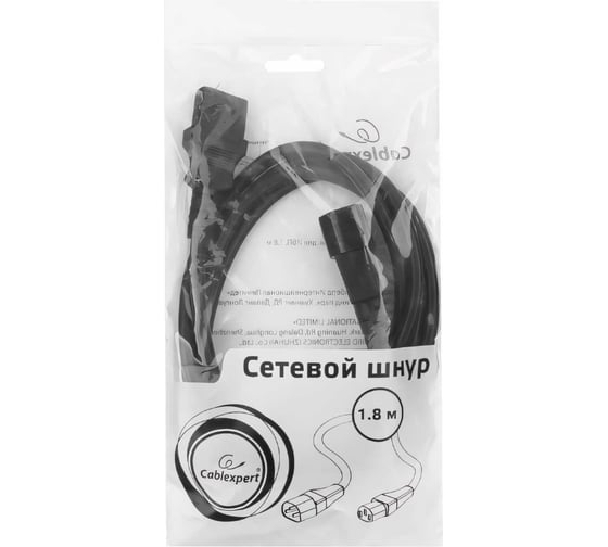 Кабель питания Cablexpert системный блок-монитор, C13-C14, 1.8м, 3x1кв.мм., черный PC-189-1-1.8M