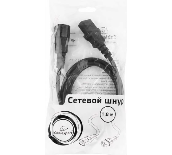 Кабель питания Cablexpert системный блок-монитор, C13-C14, 1.8м, 6А, черный, с заземлением PC-189