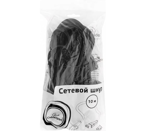 Кабель питания Cablexpert Schuko-C13, VDE, 3х0.75мм2, 10А, с заземлением, 10м, черный, пакет PC-186-VDE-10M