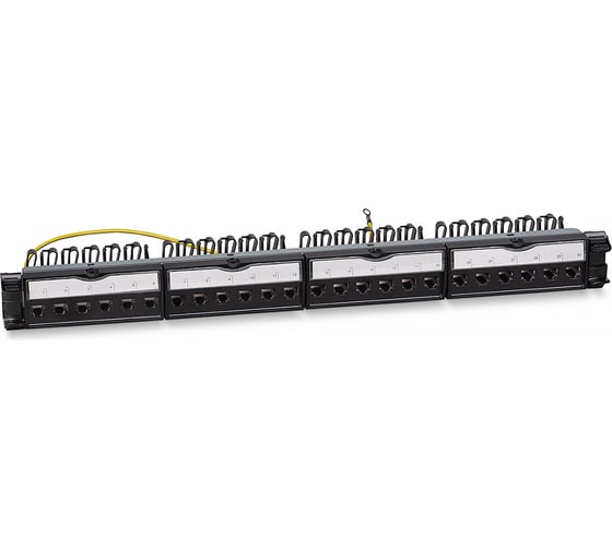Патч-панель Cabeus 19" (1U), 24 порта RJ-45, категория 6a, полностью экранированная, с задним кабельным организатором, безинструментный монтаж (арт.033573) PL-24-KJ-RJ45-Cat.6a-SH-180T