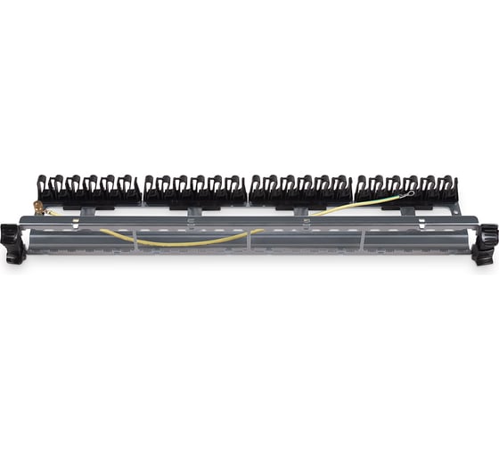 Патч-панель Cabeus 19" (1U), 24 порта RJ-45, категория 6a, полностью экранированная, с задним кабельным организатором, безинструментный монтаж (арт.033573) PL-24-KJ-RJ45-Cat.6a-SH-180T