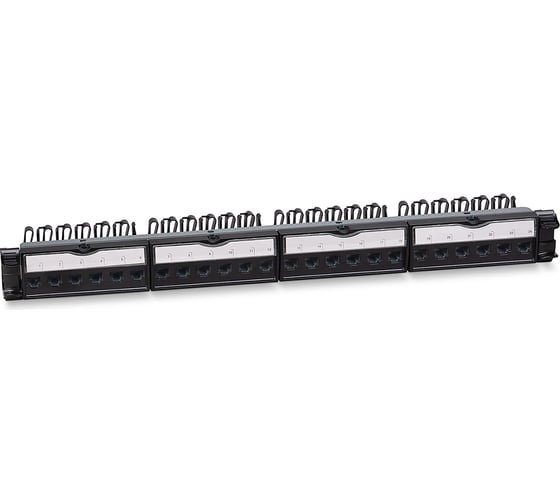 Патч-панель Cabeus 19" (1U), 24 порта RJ-45, категория 6a, с задним кабельным организатором, безинструментный монтаж PL-24-KJ-RJ45-Cat.6a-180T