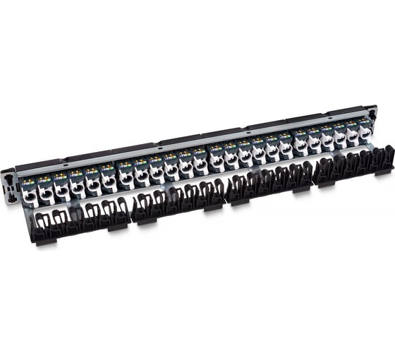 Патч-панель Cabeus 19" (1U), 24 порта RJ-45, категория 6a, с задним кабельным организатором, безинструментный монтаж PL-24-KJ-RJ45-Cat.6a-180T