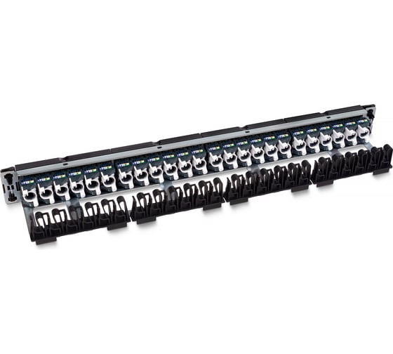 Патч-панель Cabeus 19" (1U), 24 порта RJ-45, категория 6, с задним кабельным организатором, безинструментный монтаж (арт.033561) PL-24-KJ-RJ45-Cat.6-180T