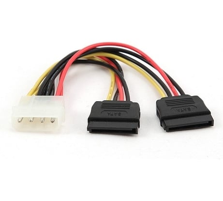 Кабель питания Cablexpert, SATA, 30 см, molex 4pin/2x sata15pin, на 2 устройства, пакет, CC-SATA-PSY-0.3M