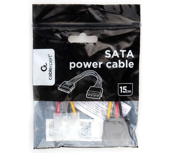 Кабель питания Cablexpert SATA, 15см, molex, 4pin/sata 15pin, медн.проводник, пакет, CC-SATA-PS