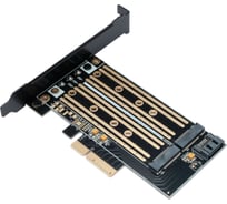 Адаптер Gembird для двух SSD M.2 (NVMe+SATA) в разъем PCI-e, коробка, MF-PCIE-NVME-SATA