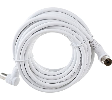 Шнур REXANT ТВ гнездо - ТВ штекер, угловой, длина 5 метров, белый 18-0025
