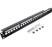 Патч-панель наборная неэкранированная LANMASTER 19", 24 порта, 1U с кабельной поддержкой в комплекте, металл, прямая LAN-PPLO24OK-UTP