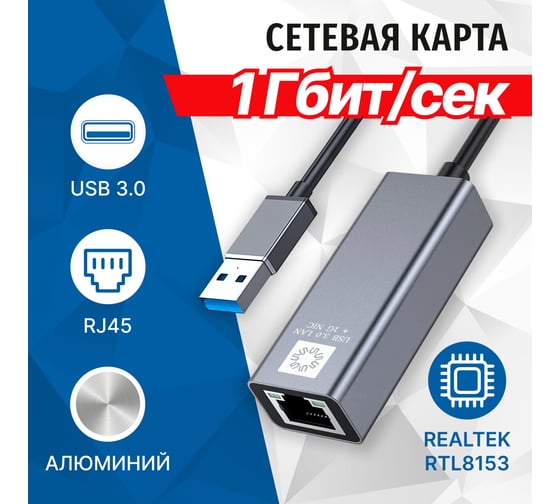 Кабель-адаптер 5Bites USB3.0 RJ45 1G AL GREY UA3-45-13BK