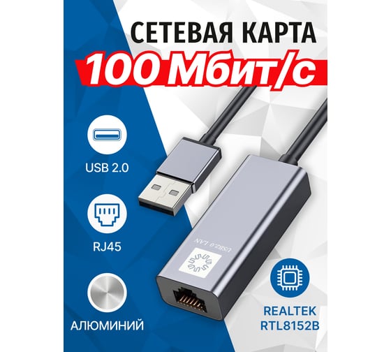 Кабель-адаптер 5Bites USB2.0 RJ45 100MB AL GREY UA2-45-15BK