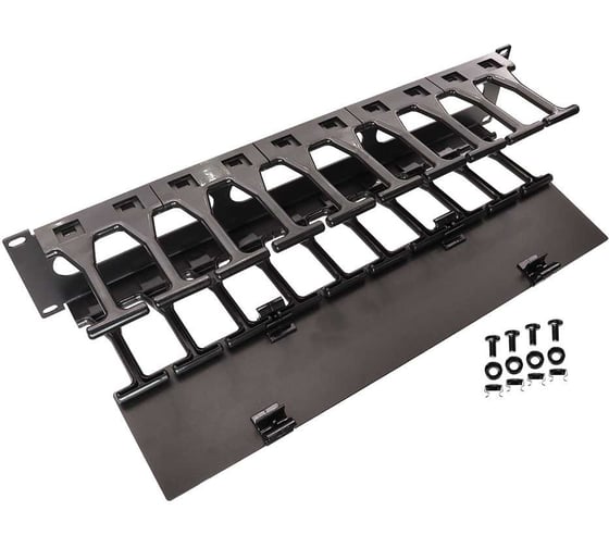 Кабельный органайзер LANMASTER 19" c пластиковыми пальцами глубиной 106 мм и крышкой, 2U LAN-ORG-PF/S-2U