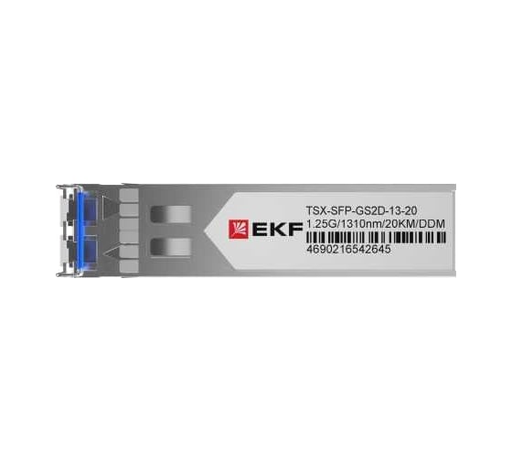 SFP-модуль EKF 1,25Гбит, двойное одномодовое оптоволокно 1310нм, дальность 20км TSX TSX-SFP-GS2D-13-20