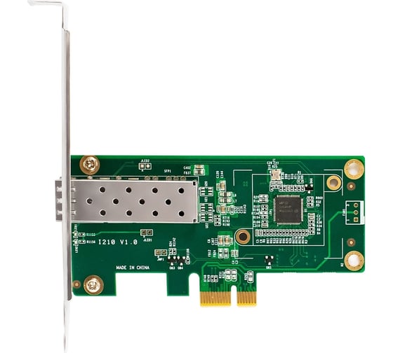 Сетевой адаптер ExeGate EXE-i210-F1 PCI-E x1 v2.0, порт 1xSFP медный, 10 100 1000Mbps, Gigabit Server NIC Intel Chipset I210-F1 296228