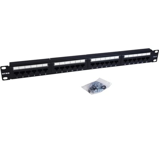 Патч-панель NTSS 24 UTP порта RJ45, cat.6, 1U, Dual IDC, без органайзера NTSS-PP-1U-24-UTP-RJ45-6-D