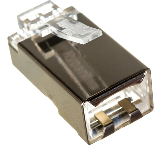 Экранированный универсальный разъем Hyperline PLUG-8P8C-U-C5-SH-100 RJ-458P8C под витую пару, категория 5e, 50 микродюймов, для одножильного и многожильного кабеля