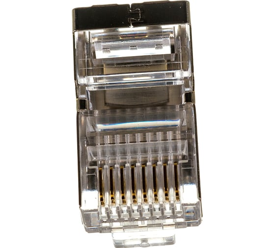 Экранированный универсальный разъем Hyperline PLUG-8P8C-U-C5-SH-100 RJ-458P8C под витую пару, категория 5e, 50 микродюймов, для одножильного и многожильного кабеля